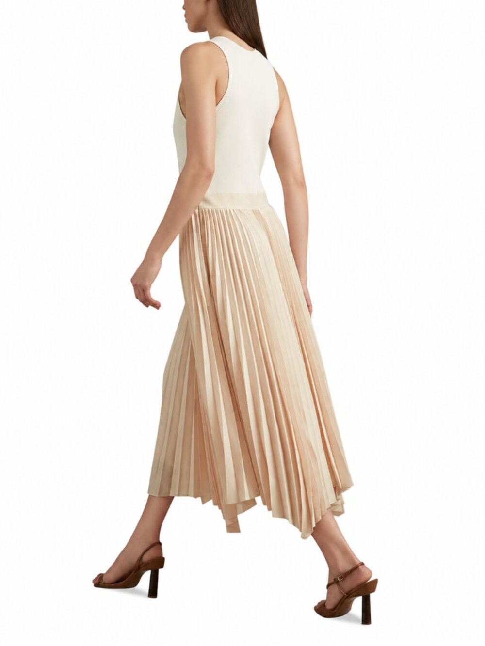 NWT REISS Marnie Pleated Asymmetric Drop Waist Midi Dress Ivory/Nude Small NWT